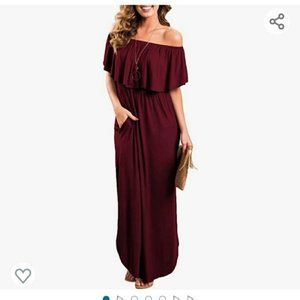 Thanth Wine Red Off Shoulder Maxi Dress